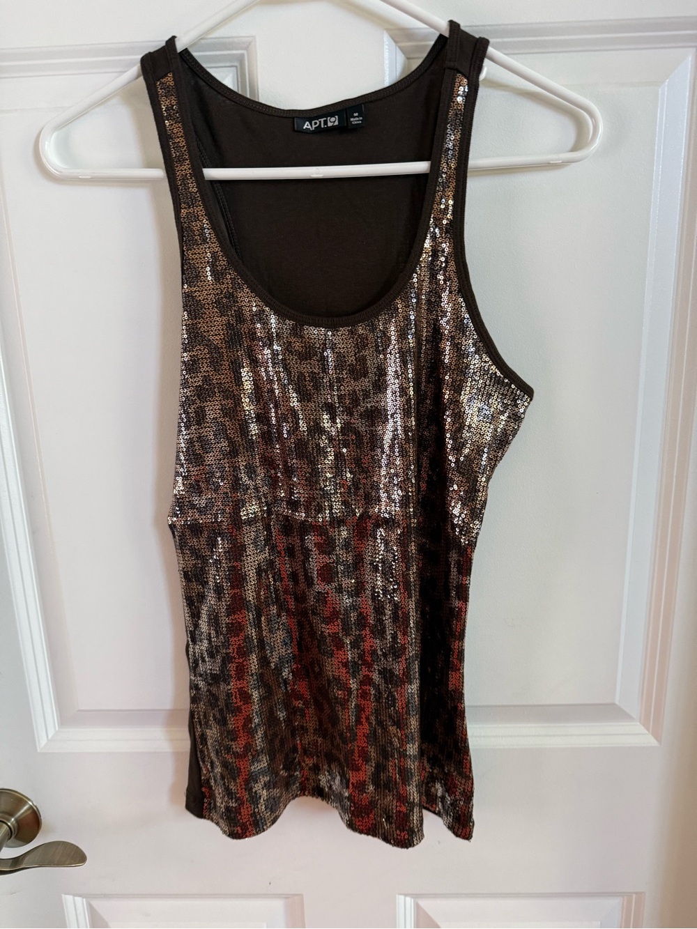 Apt. 9 Brown and Gold Sequin Animal Print Tank Top